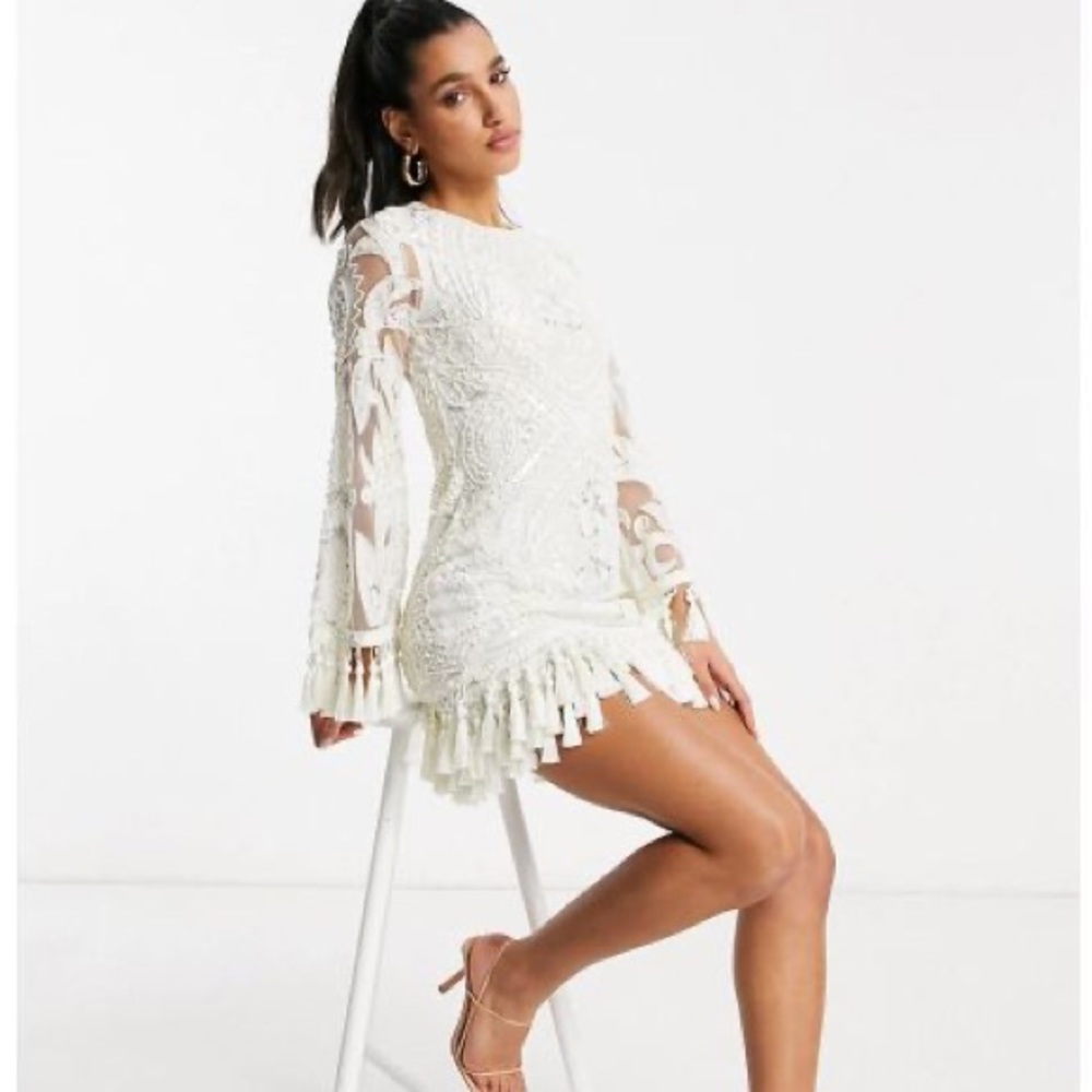 A Star Is Born exclusive embellished mini dress with tassel fringe in white